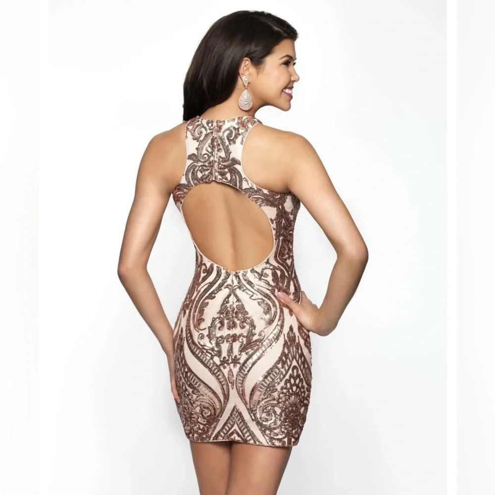 BLACK by BLUSH Short Prom Dress Gold Sequins 8 - Picture 2 of 11